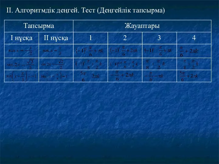 ІІ. Алгоритмдік деңгей. Тест (Деңгейлік тапсырма)