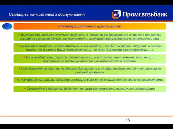 Стандарты качественного обслуживания V Стандарт работы с претензиями ♥ Выслушайте