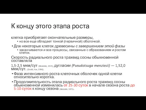 К концу этого этапа роста клетка приобретает окончательные размеры, но