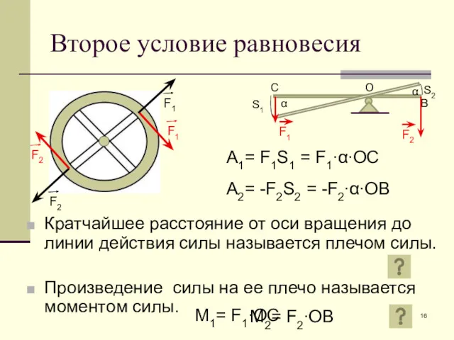 Второе условие равновесия Кратчайшее расстояние от оси вращения до линии