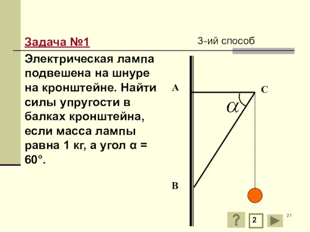 Задача №1 Электрическая лампа подвешена на шнуре на кронштейне. Найти