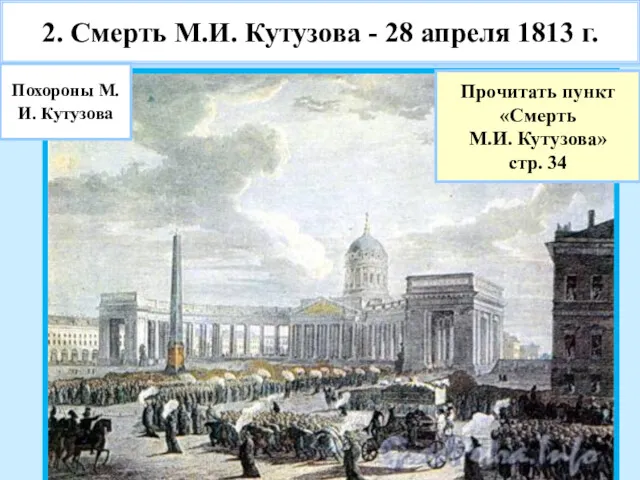 2. Смерть М.И. Кутузова - 28 апреля 1813 г. Смерть Кутузова. (Грав. Карделли).