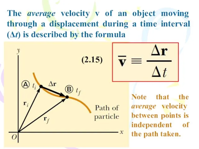 The average velocity v of an object moving through a