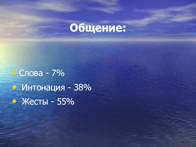 Общение: Слова - 7% Интонация - 38% Жесты - 55%