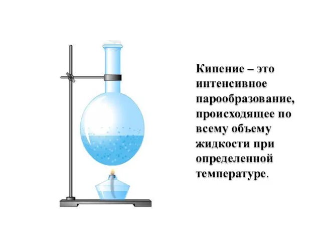 Кипение – это интенсивное парообразование, происходящее по всему объему жидкости при определенной температуре.