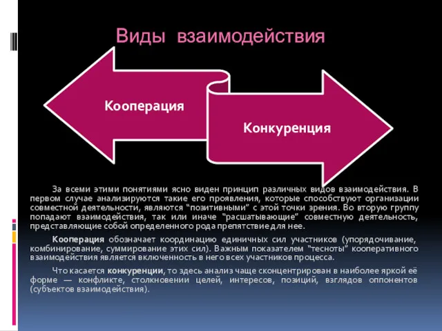 Виды взаимодействия За всеми этими понятиями ясно виден принцип различных