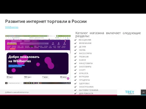 Развитие интернет торговли в России Wildberries Каталог магазина включает следующие