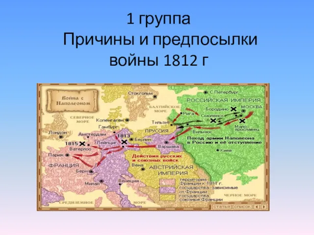 1 группа Причины и предпосылки войны 1812 г