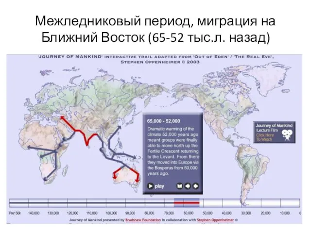 Межледниковый период, миграция на Ближний Восток (65-52 тыс.л. назад)