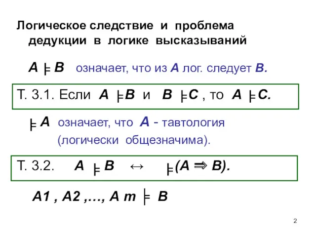 Логическое следствие и проблема дедукции в логике высказываний А В