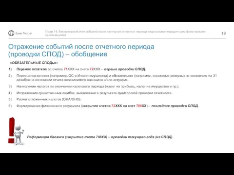 Отражение событий после отчетного периода (проводки СПОД) – обобщение «ОБЯЗАТЕЛЬНЫЕ