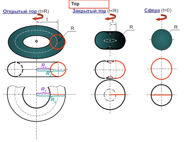 R t R t R Тор Открытый тор (t>R) Закрытый