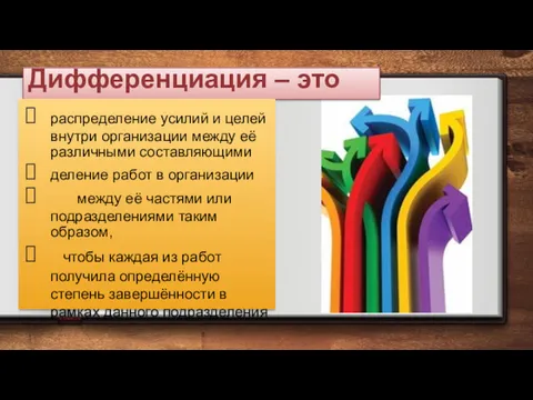 Дифференциация – это распределение усилий и целей внутри организации между