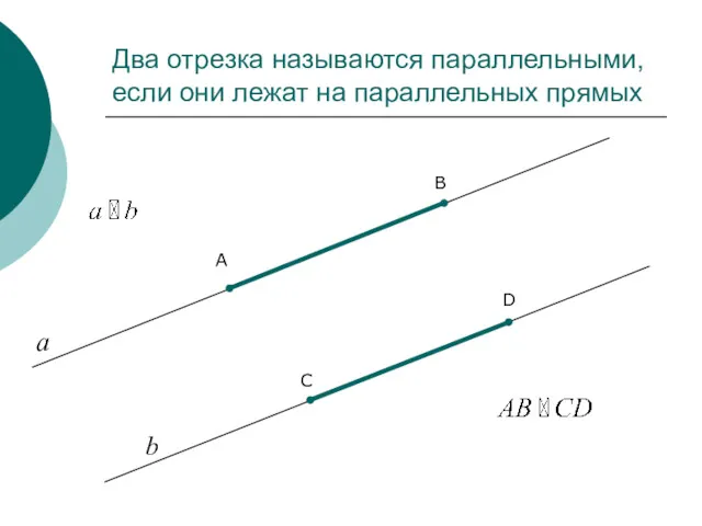 Два отрезка называются параллельными, если они лежат на параллельных прямых С B A D а b