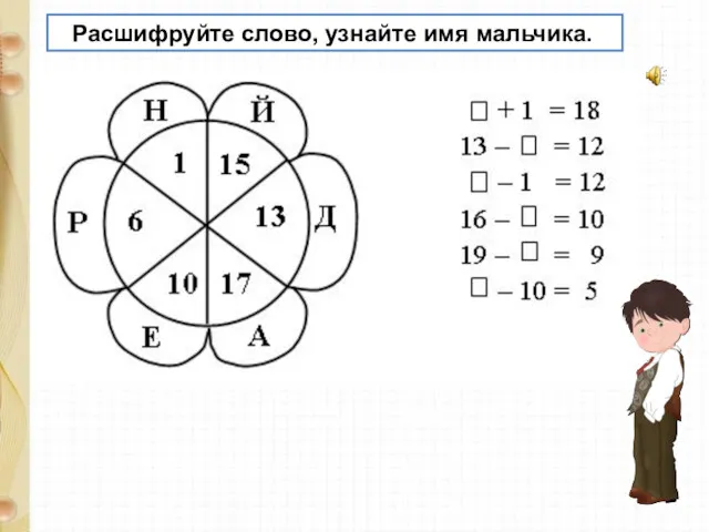 Расшифруйте слово, узнайте имя мальчика.