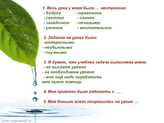 1. Весь урок у меня было … настроение - бодрое