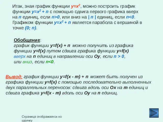 Итак, зная график функции y=x2, можно построить график функции y=x2