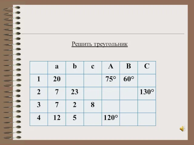 Работа в парах Решить треугольник