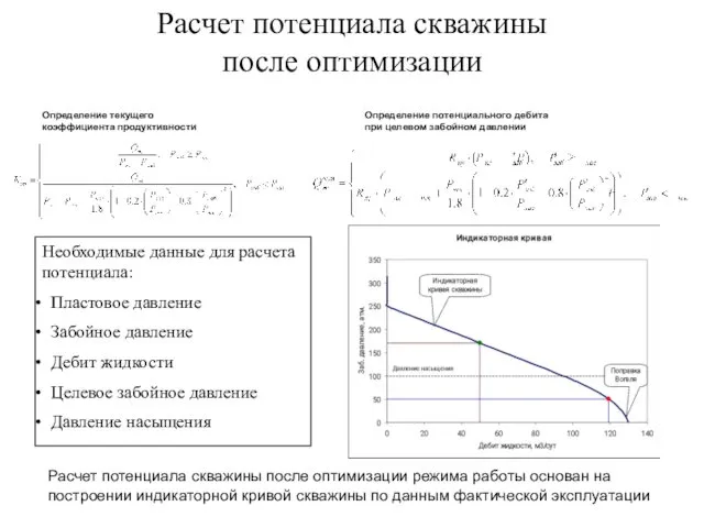 Расчет потенциала скважины после оптимизации Определение потенциального дебита при целевом забойном давлении Определение