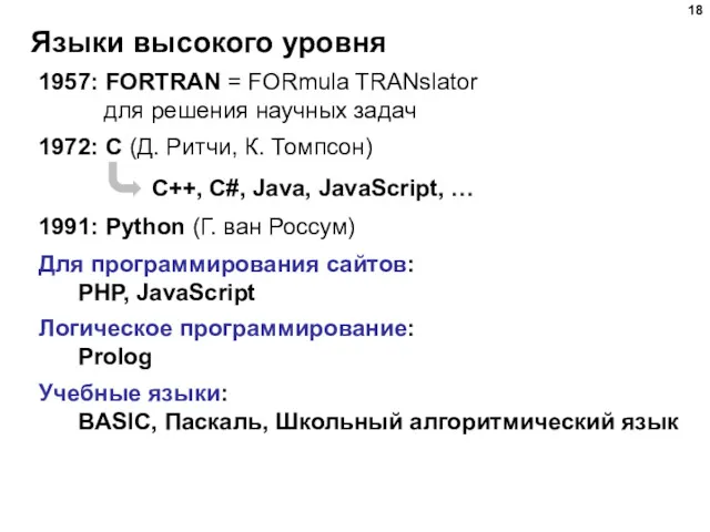 Языки высокого уровня 1957: FORTRAN = FORmula TRANslator для решения