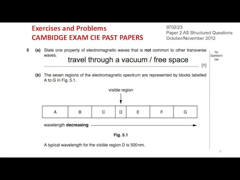 Exercises and Problems CAMBIDGE EXAM CIE PAST PAPERS 9702/23 Paper 2 AS Structured Questions October/November 2012
