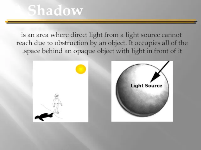 A Shadow is an area where direct light from a