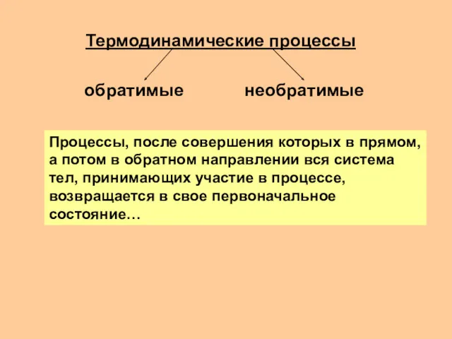 Термодинамические процессы обратимые необратимые Процессы, после совершения которых в прямом,