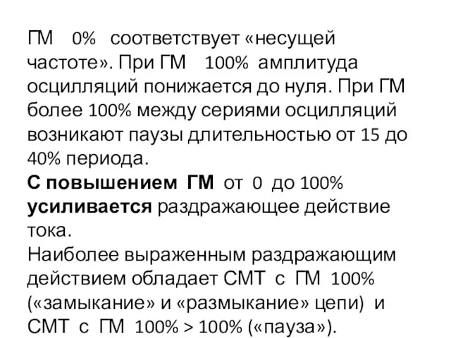 ГМ 0% соответствует «несущей частоте». При ГМ 100% амплитуда осцилляций