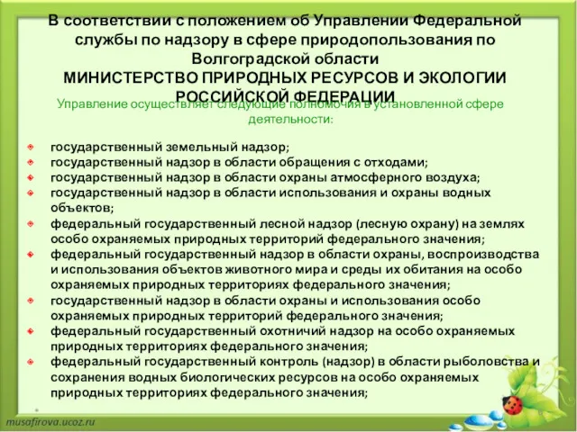 В соответствии с положением об Управлении Федеральной службы по надзору