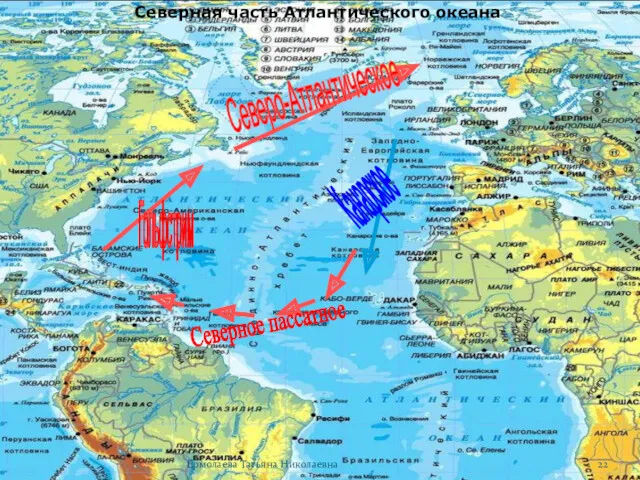 Северная часть Атлантического океана Гольфстрим Северо-Атлантическое Канарское Северное пассатное Ермолаева Татьяна Николаевна