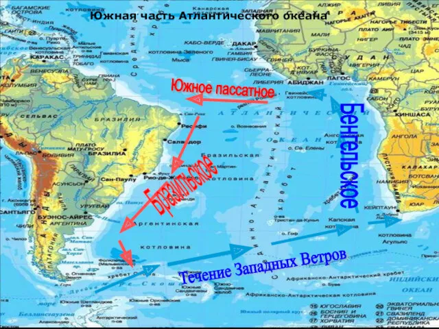 Южное пассатное Бразильское Течение Западных Ветров Бенгельское Южная часть Атлантического океана