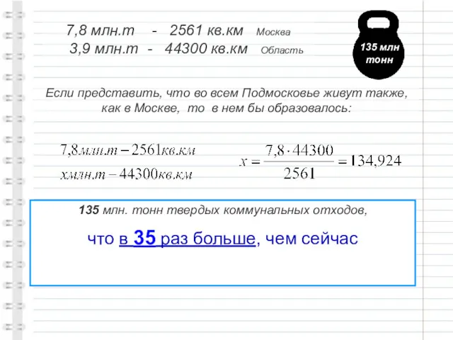 7,8 млн.т - 2561 кв.км Москва 3,9 млн.т - 44300