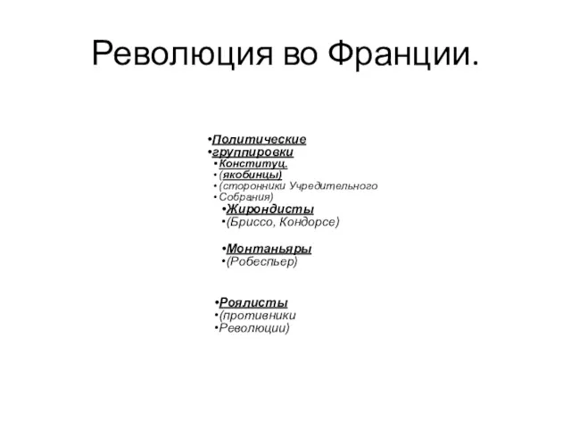 Революция во Франции. Политические группировки Конституц. (якобинцы) (сторонники Учредительного Собрания)