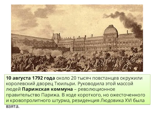 10 августа 1792 года около 20 тысяч повстанцев окружили королевский