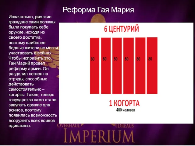 Реформа Гая Мария Изначально, римские граждане сами должны были покупать