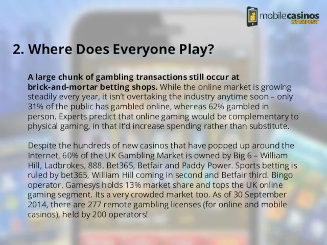 2. Where Does Everyone Play? A large chunk of gambling