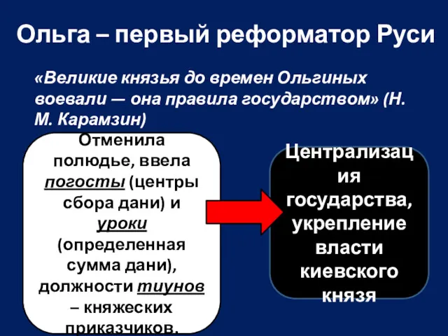 Ольга – первый реформатор Руси «Великие князья до времен Ольгиных