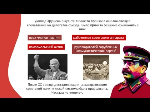 Доклад Хрущева о культе личности произвел ошеломляющее впечатление на делегатов