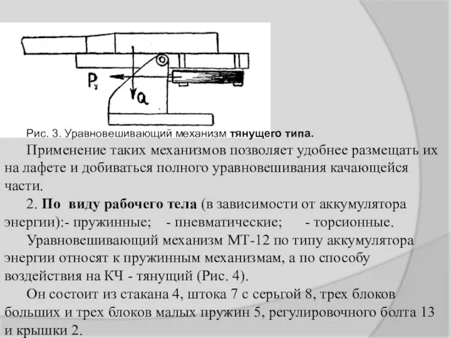 Рис. 3. Уравновешивающий механизм тянущего типа. Применение таких механизмов позволяет