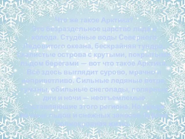 Что же такое Арктика? Это безраздельное царство льда и холода.