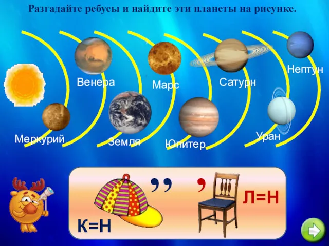 Меркурий Разгадайте ребусы и найдите эти планеты на рисунке. Венера