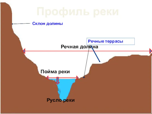 Профиль реки Речная долина Речные террасы Склон долины Пойма реки Русло реки