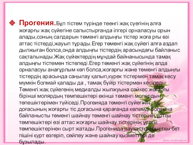 Прогения.Бұл тістем түрінде төенгі жақ сүегінің алға жоғарғы жақ сүйегіне