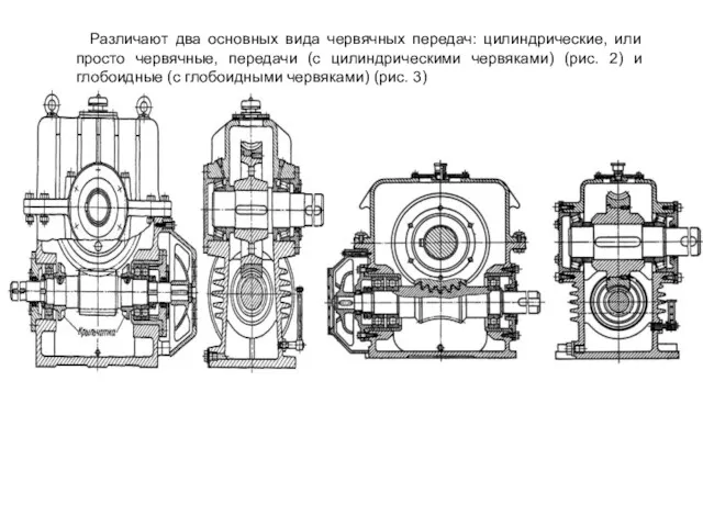 Различают два основных вида червячных передач: цилиндрические, или просто червячные,