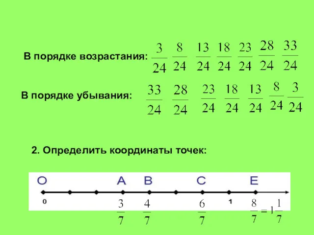 В порядке возрастания: В порядке убывания: 2. Определить координаты точек: