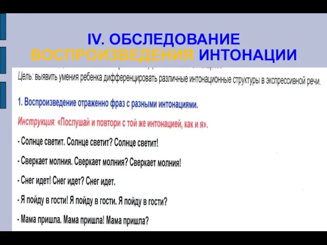 IV. ОБСЛЕДОВАНИЕ ВОСПРОИЗВЕДЕНИЯ ИНТОНАЦИИ