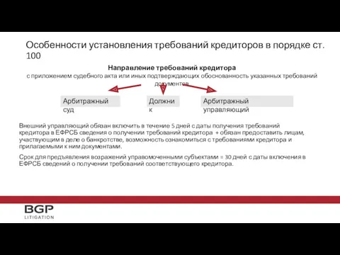 Особенности установления требований кредиторов в порядке ст. 100 Внешний управляющий