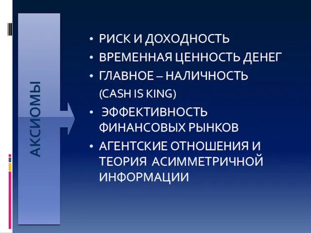 РИСК И ДОХОДНОСТЬ ВРЕМЕННАЯ ЦЕННОСТЬ ДЕНЕГ ГЛАВНОЕ – НАЛИЧНОСТЬ (CASH