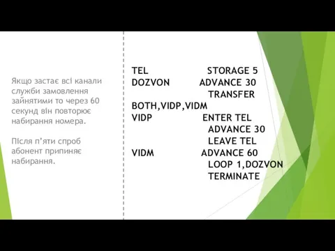 TEL STORAGE 5 DOZVON ADVANCE 30 TRANSFER BOTH,VIDP,VIDM VIDP ENTER