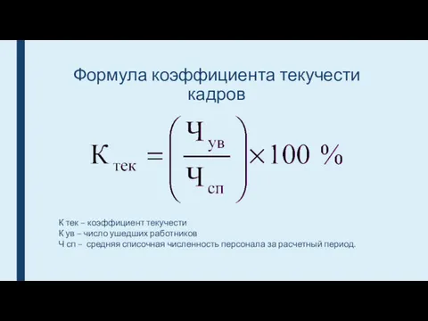 Формула коэффициента текучести кадров К тек – коэффициент текучести К